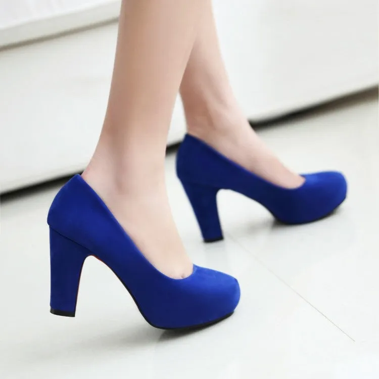 Women's Suede Almond Toe Chunky Heels High Heel Platform Pumps