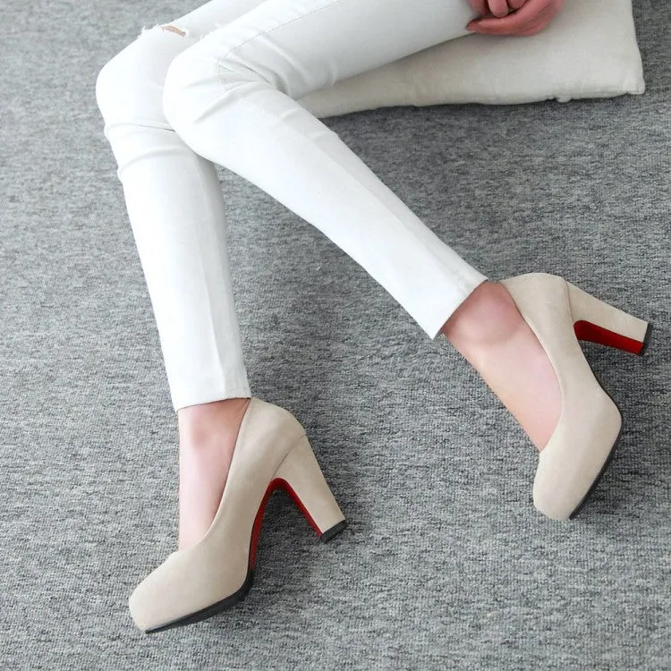 Women's Suede Almond Toe Chunky Heels High Heel Platform Pumps