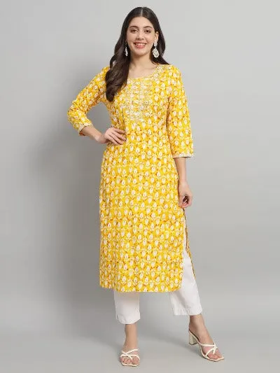 Yellow Rayon Kurti Pant Set Of 2