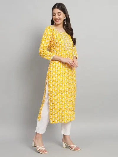 Yellow Rayon Kurti Pant Set Of 2